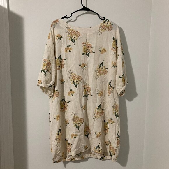 Self + Service Organic Cotton Blend Womens Floral White Pink Yellow Loose Boho - Picture 1 of 12